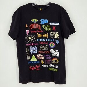 Teddy Fresh Men Adult Small Black Multi‎ Logo Graphic Print T Shirt Short Sleeve